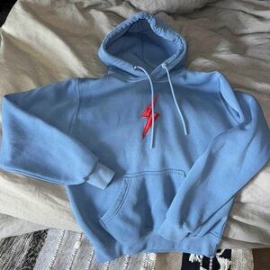 Blue Bruce Bolt Hoodie with Red Lightning Bolt